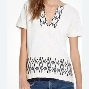Madewell White and Black Embroidered Blouse